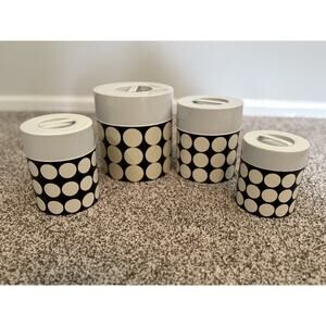 VTG Takahashi Nesting Canister Set 4 Polka Dot Black and White Metal Tin
